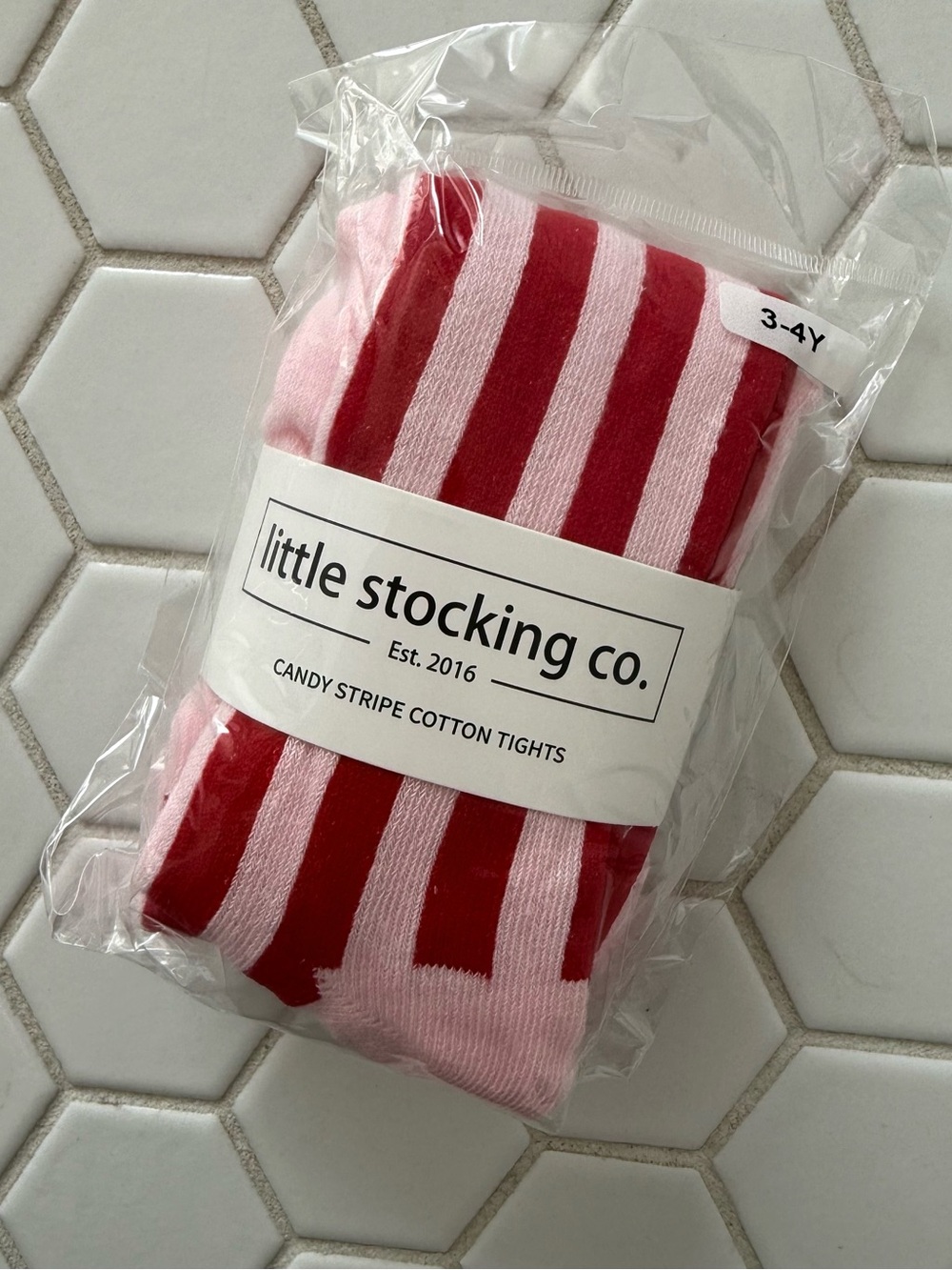 Little Stocking Co. Candy Stripe Kids Tights in Pink & Red